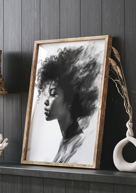 Minimalist Black and White Afro Woman