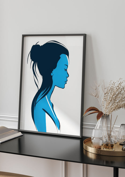 Elegant Female Form in Blue Contour