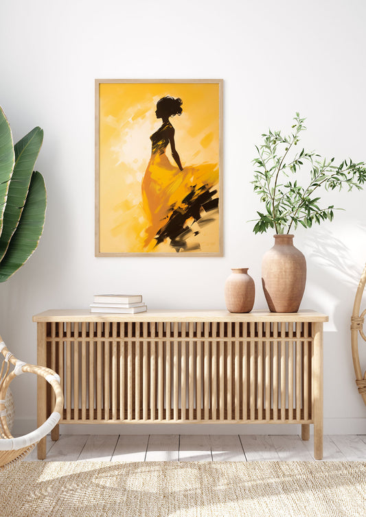 Black Dance on Soft Yellow Canvas