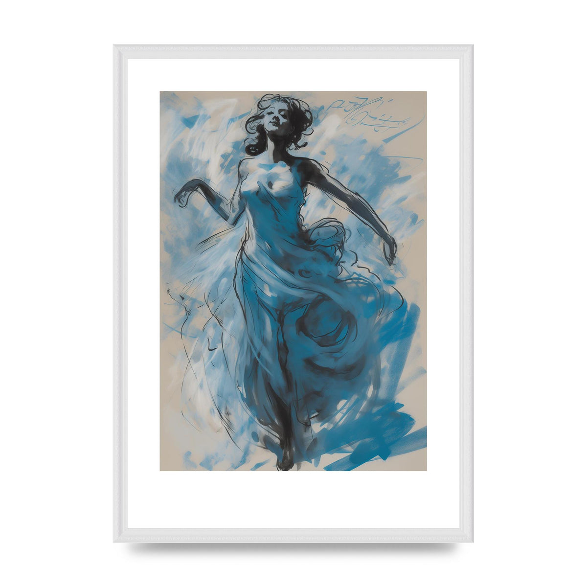 Cerulean Sweep with Black Brushstrokes