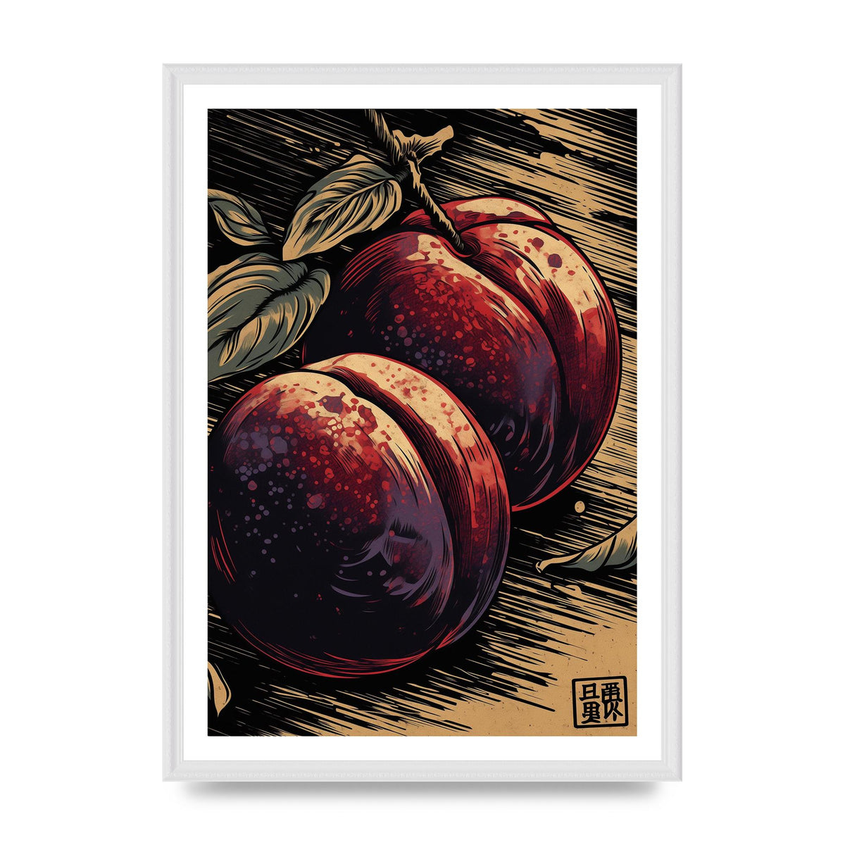 Luscious Plum in Woodblock Print