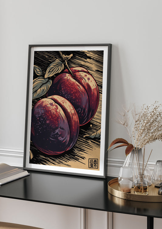 Luscious Plum in Woodblock Print