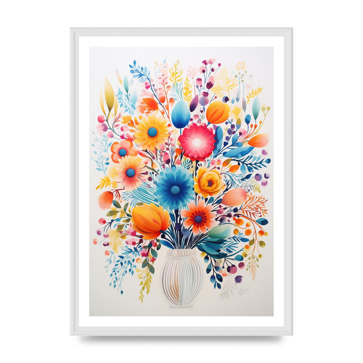 Tall Vase with Vibrant Hues and Bold Flowers