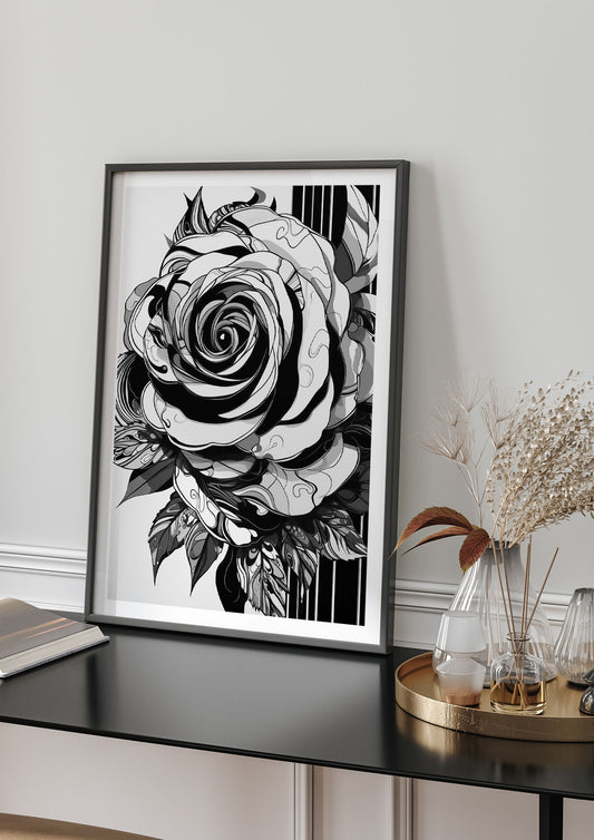 Monet-Inspired Solitary Rose in Black and White