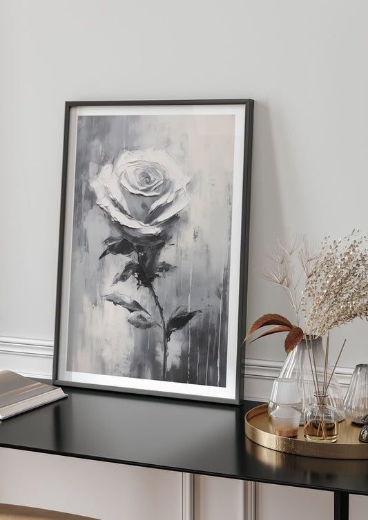Textured Rose in Black and White Strokes