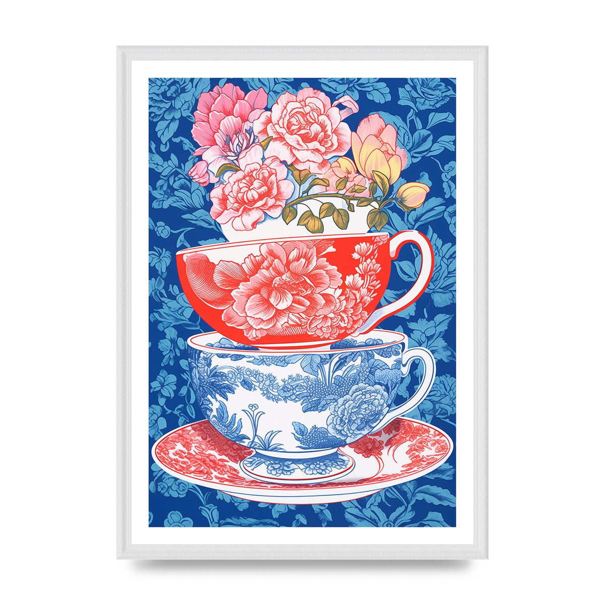 Delicate Floral Patterns on Colorful Cups