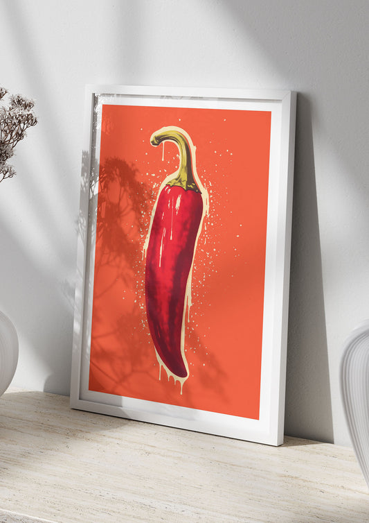 Fiery Chili Pepper Minimalist Risograph