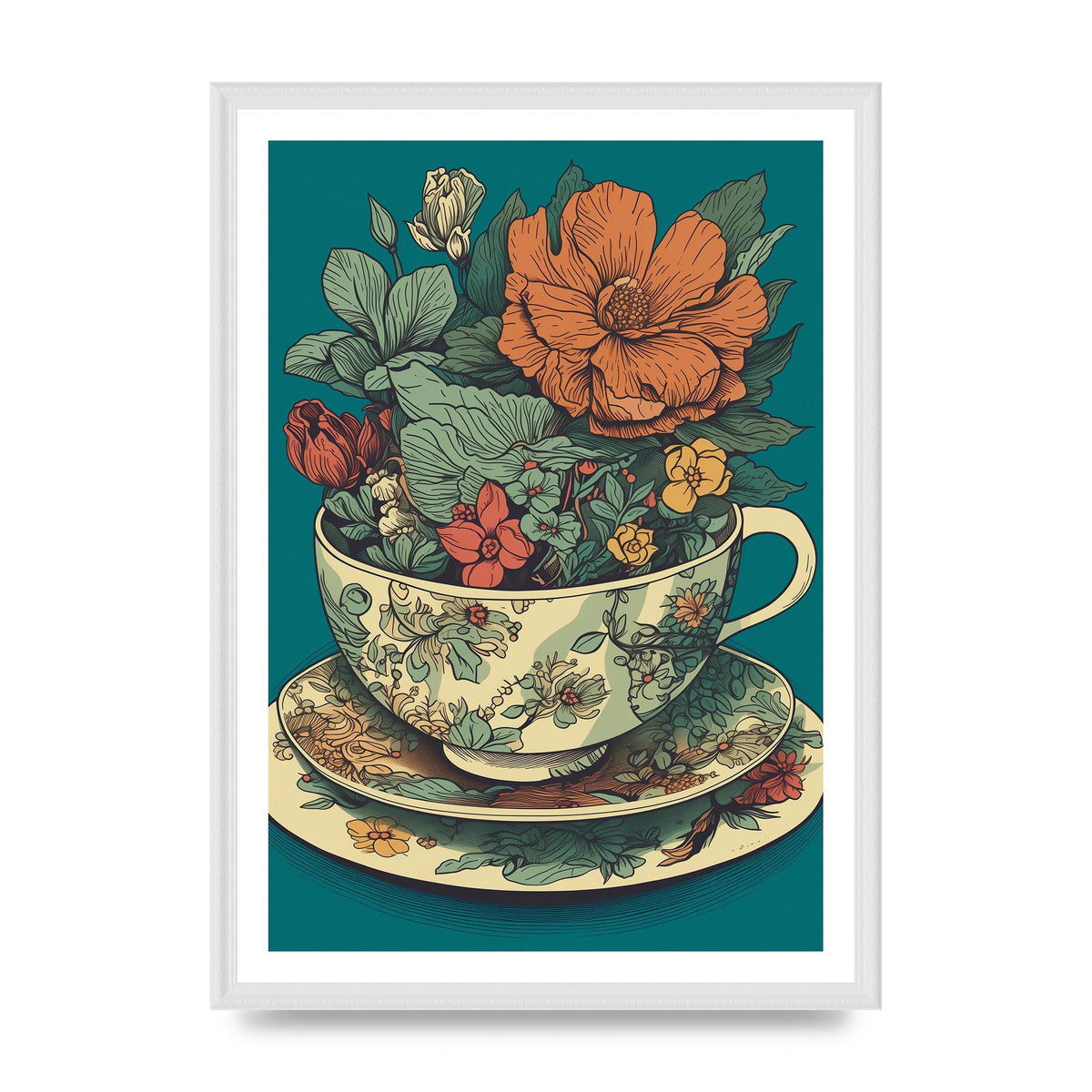 Teacup and Saucer with Floral Motifs