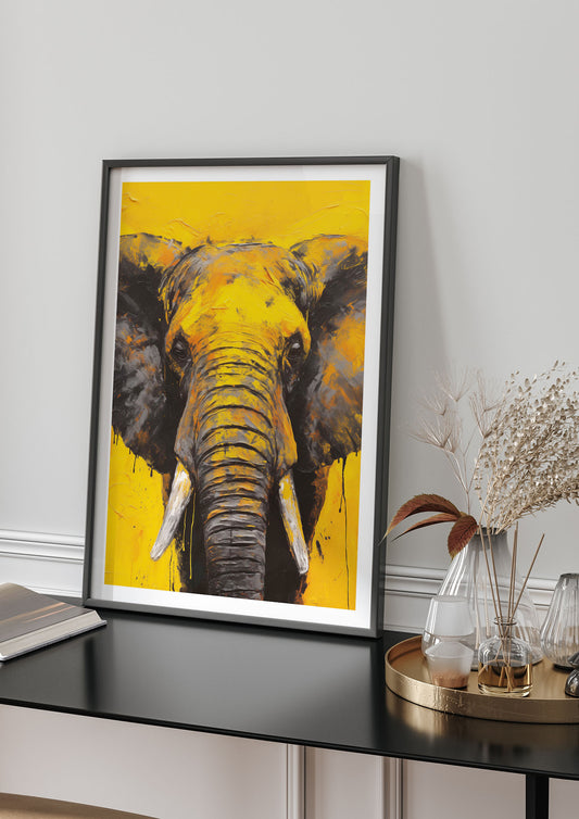 Gentle Giant Elephant on Yellow