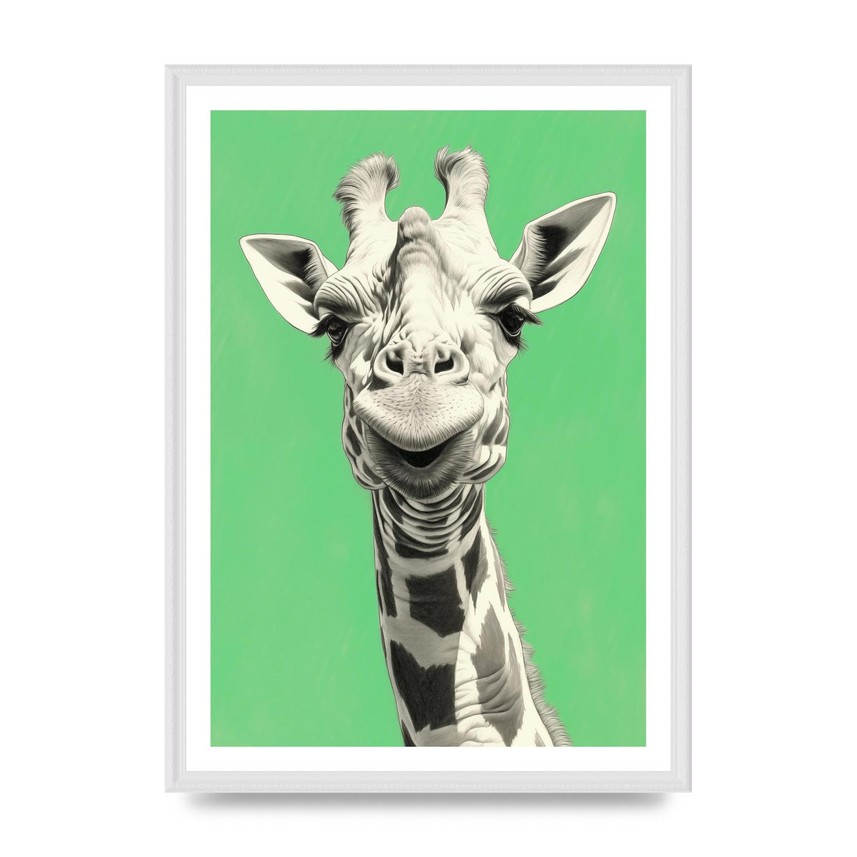 Giraffe Headshot on Vivid Green