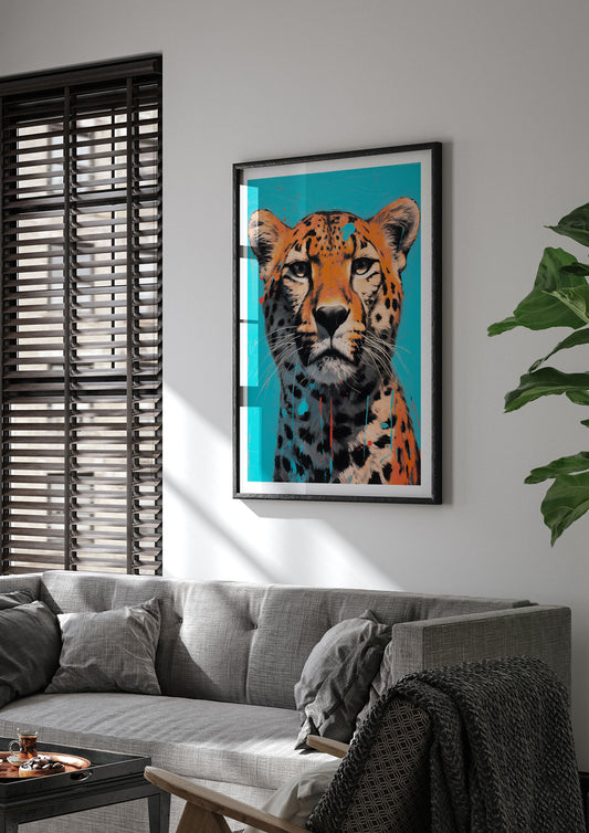 Contrasting Cheetah Face on Turquoise