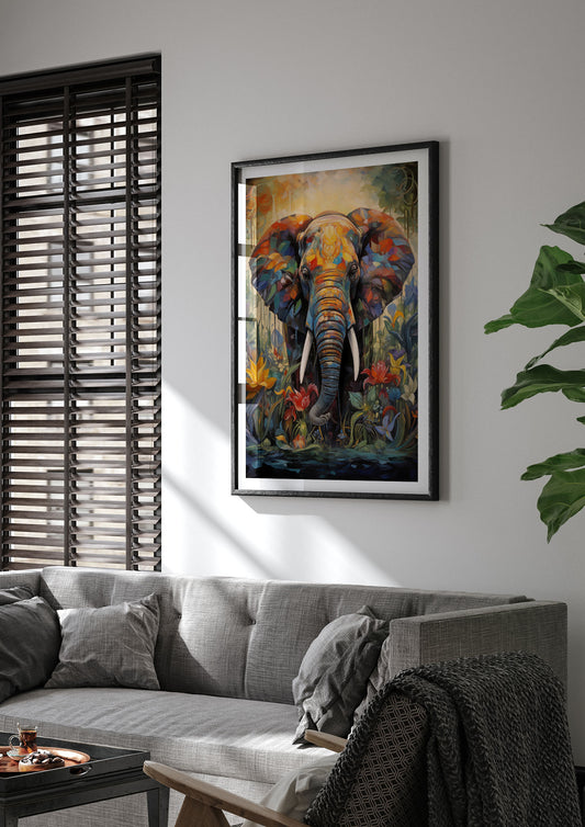 Elephant Wisdom in Lush Green and Blue