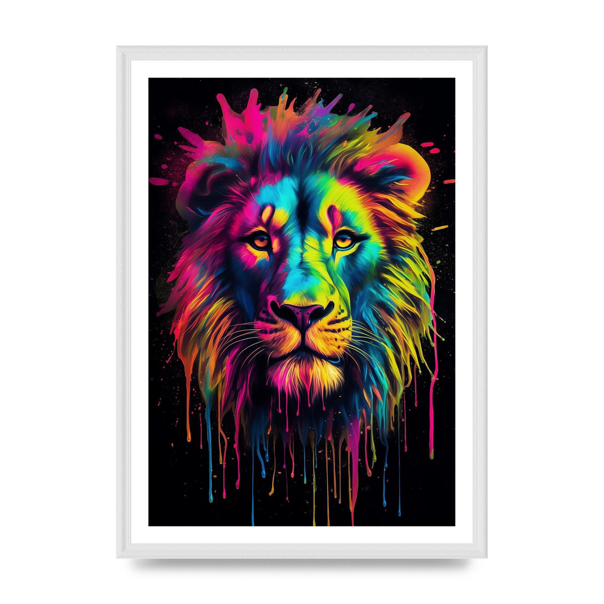 Neon Lion Portrait with Dynamic Glowing Colors