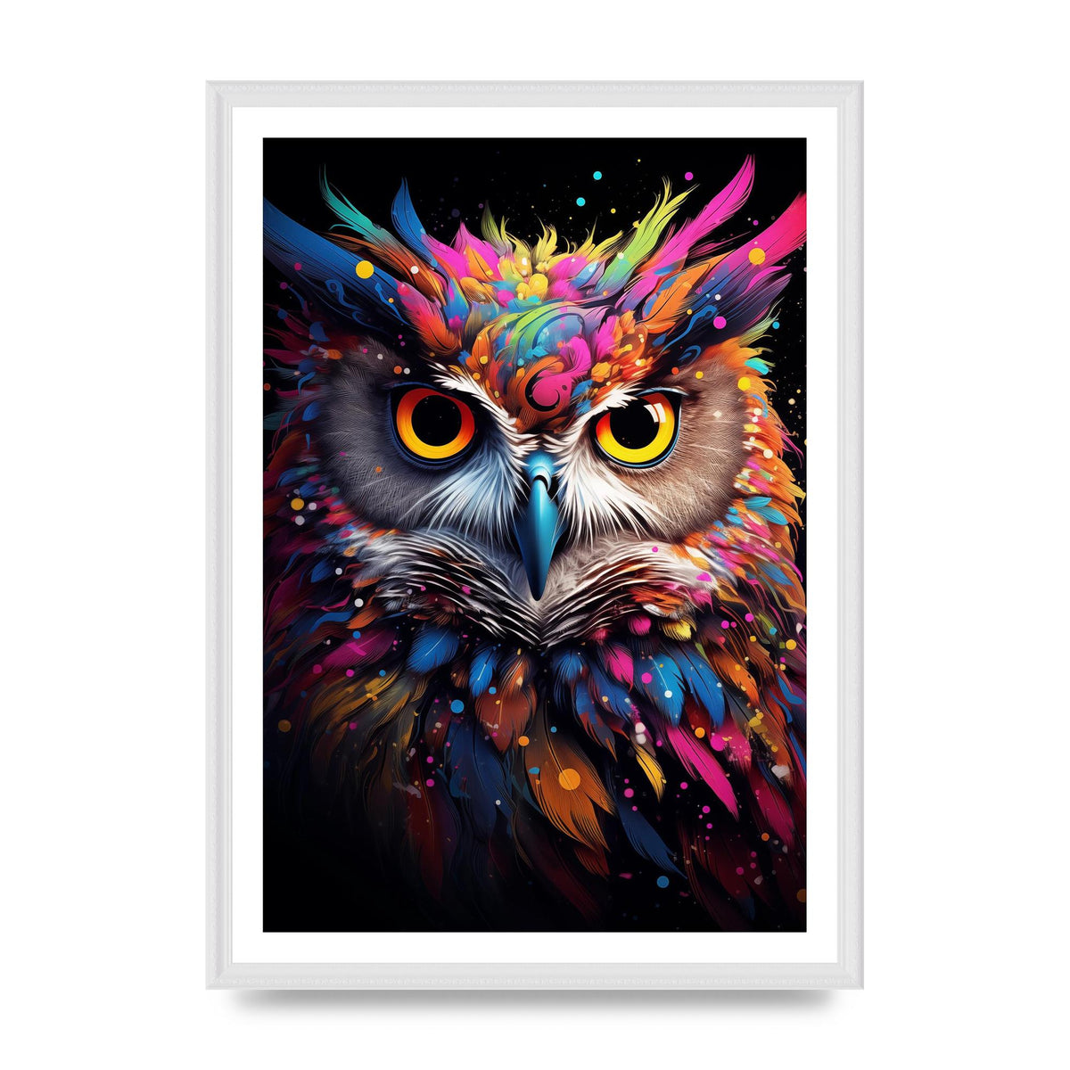 Neon Owl Face Illuminated with Bright Colors