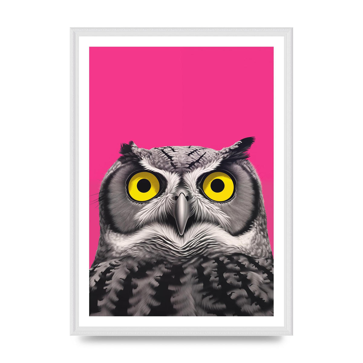 Black and White Owl Sketch with Pink Backdrop