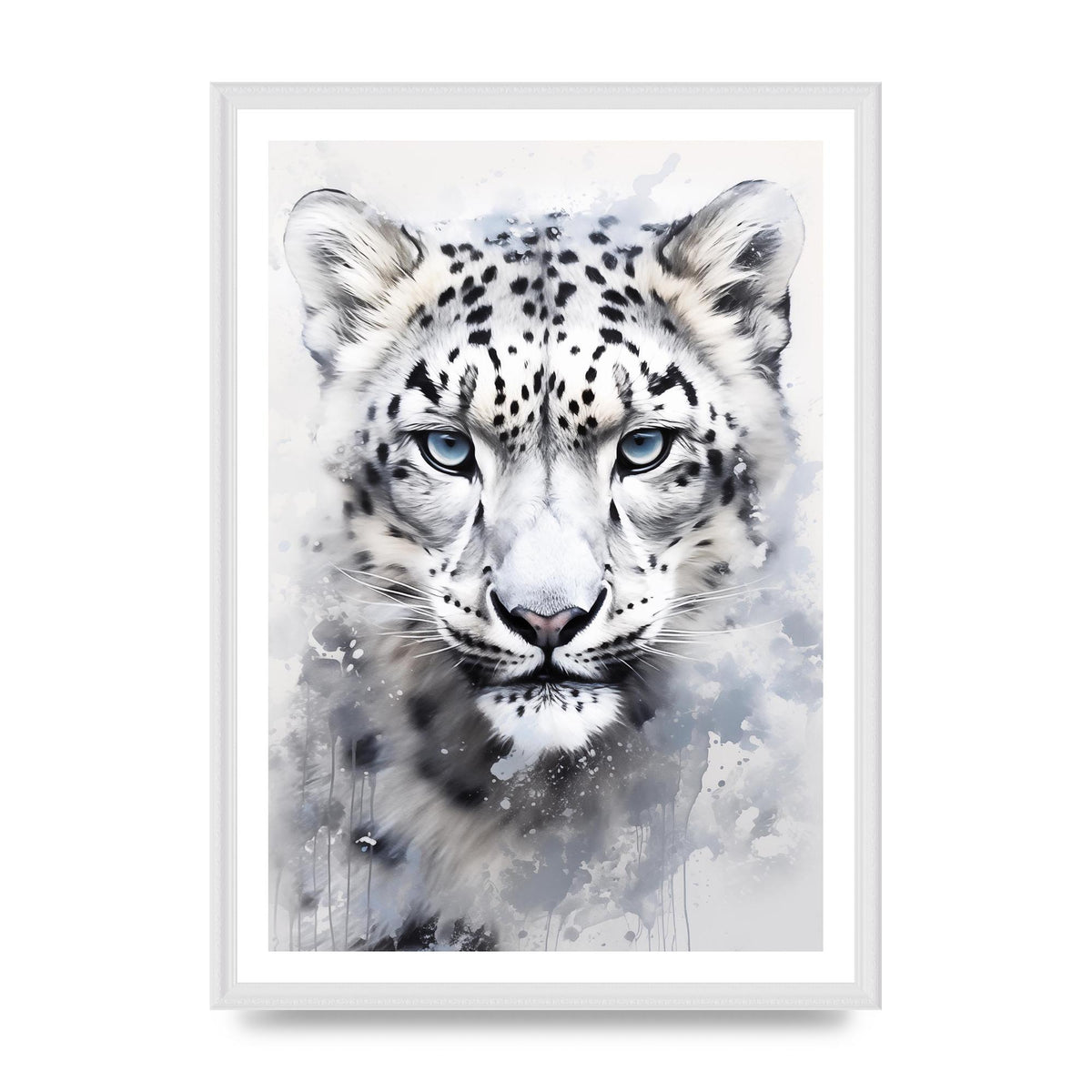 Snow Leopard Illustration with Frosty Blue Back