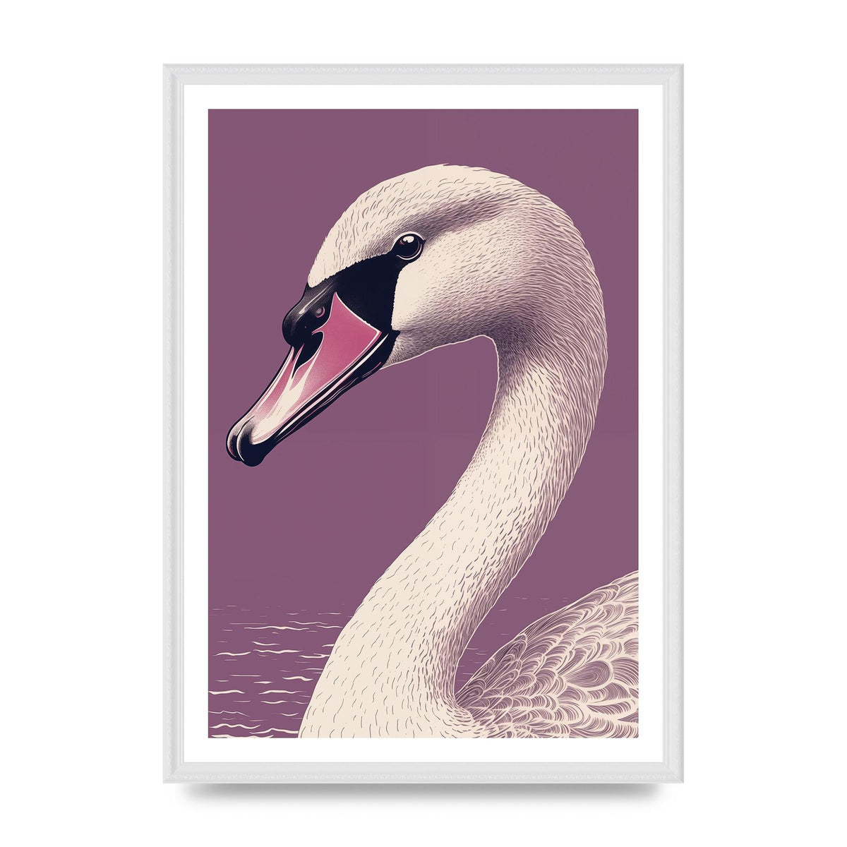 Swan Portrait in Black and White on Lavender