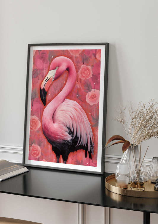 Flamingo in Tropical Pink with Detailed Portrait