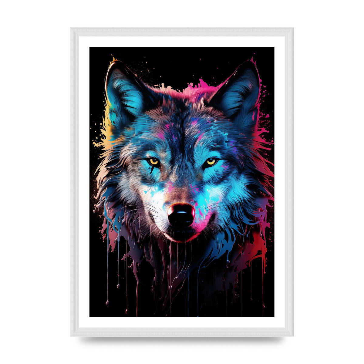 Neon Wolf Headshot with Vibrant Blue and White