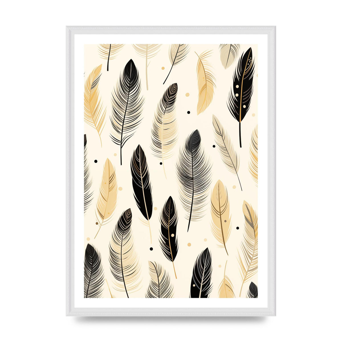 Boho Feathers in Black Lines on Cream