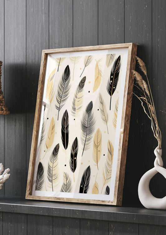 Boho Feathers in Black Lines on Cream