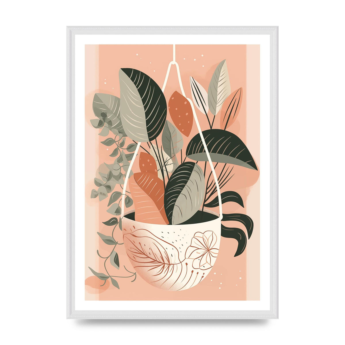 Serene Boho Planter Neutral Riso Illustration