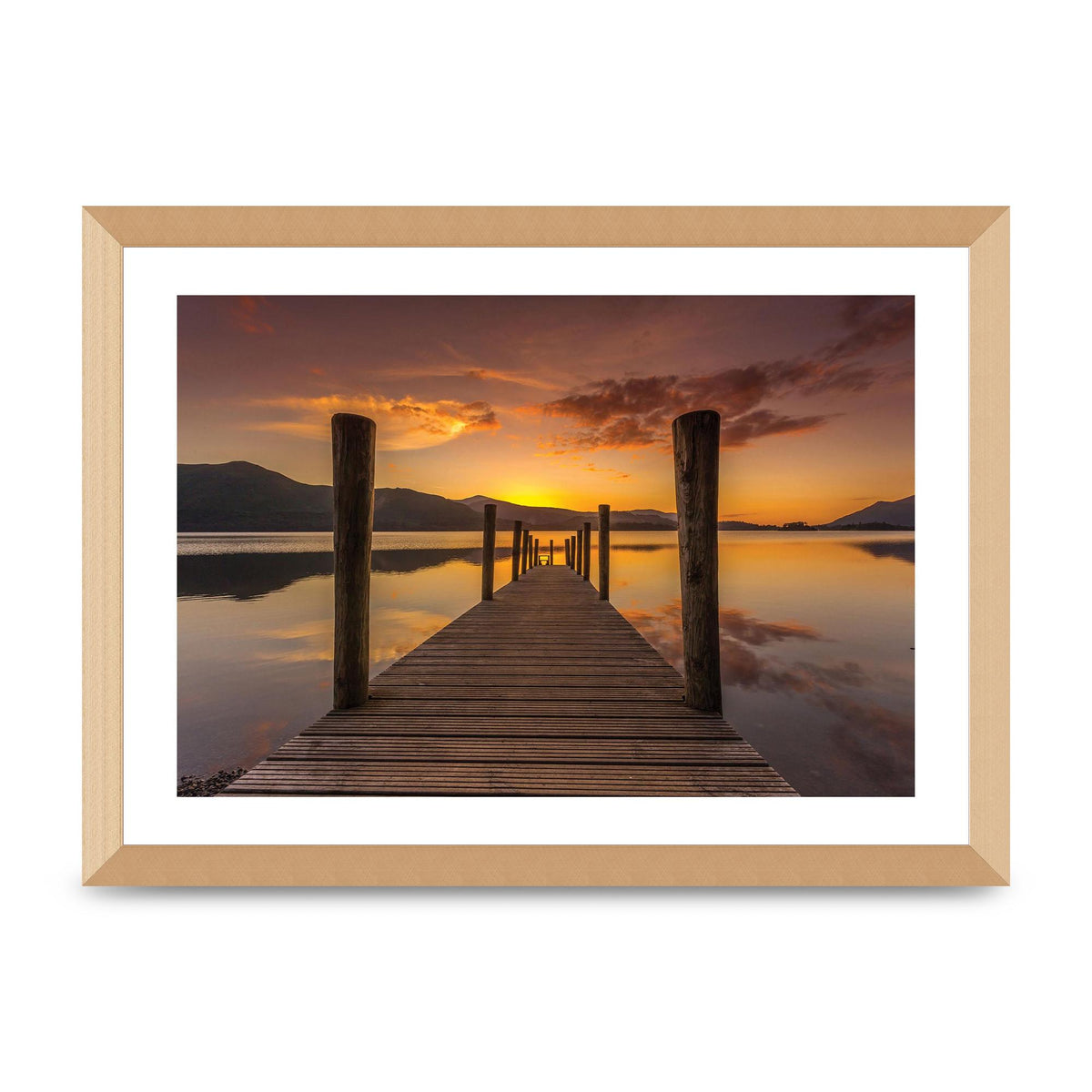 Ashness Jetty Sunset Keswick Lake District Printed Poster - A3 framed