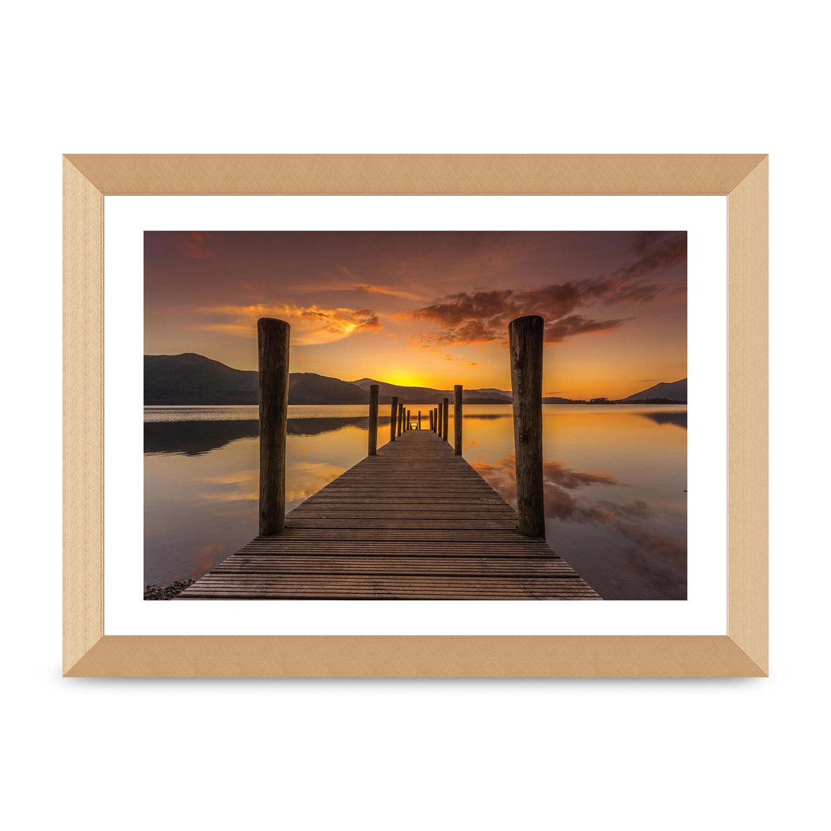 Ashness Jetty Sunset Keswick Lake District Printed Poster - A4 framed