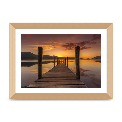 Ashness Jetty Sunset Keswick Lake District Printed Poster - A4 framed