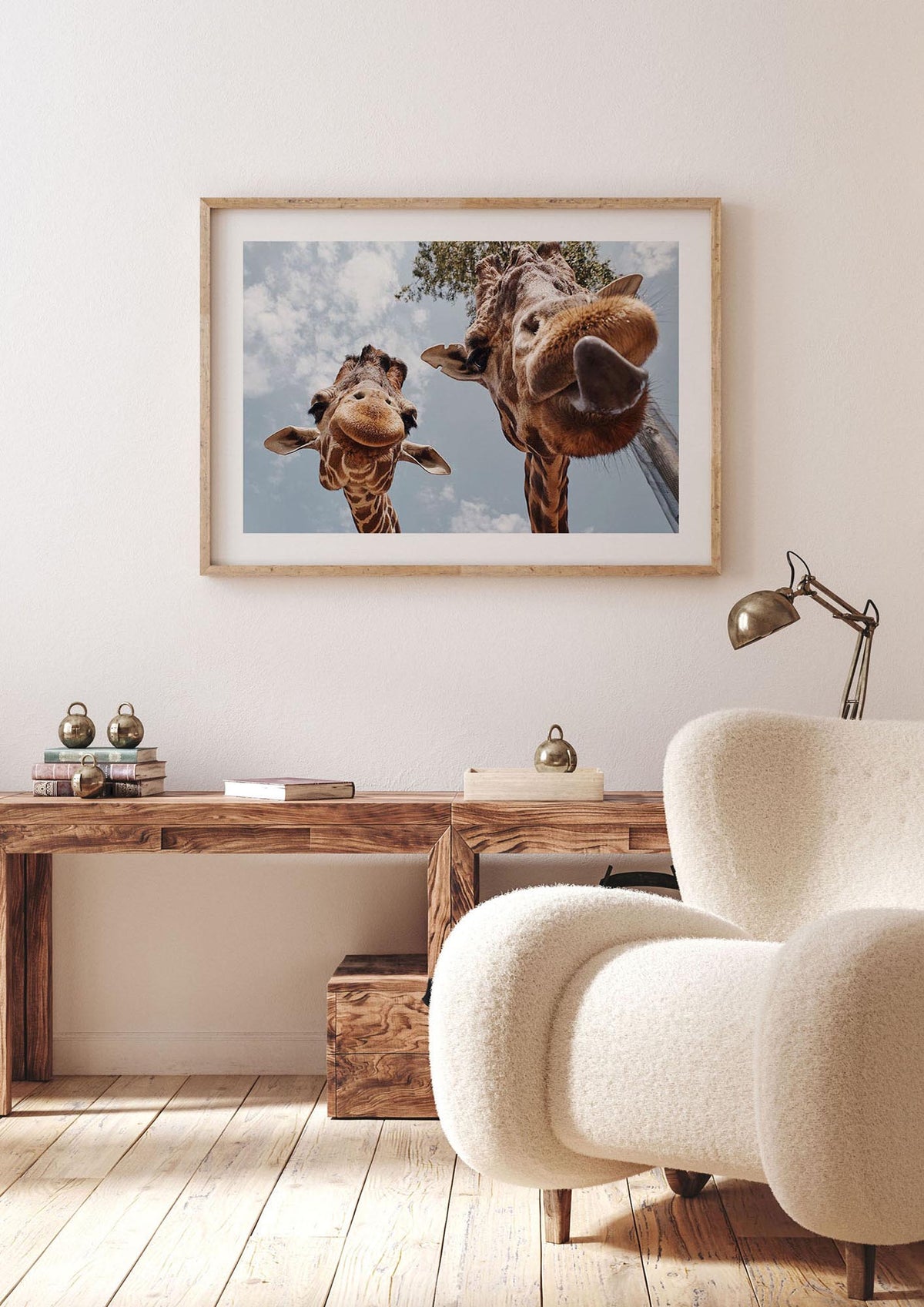 2 Giraffes Tongue Out Wall Art - landscape living room 1