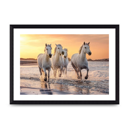 White Horses On A Beach Camargue France Art For The Home - A4 framed