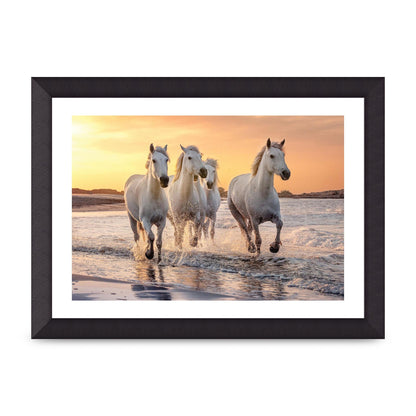 White Horses On A Beach Camargue France Art For The Home - A4 framed