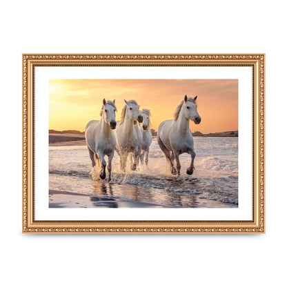 White Horses On A Beach Camargue France Art For The Home - A4 framed
