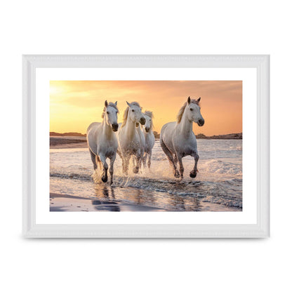 White Horses On A Beach Camargue France Art For The Home - A4 framed