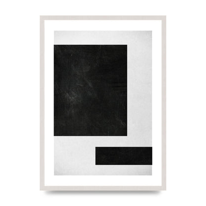 Black White Abstract 1 print in an A2 white saw cut grain frame