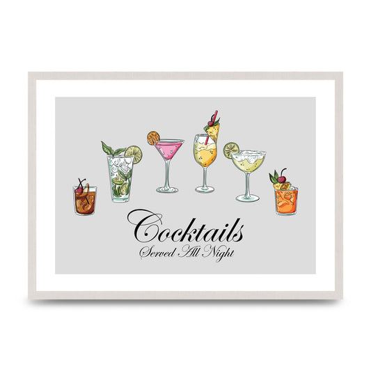 Cocktails Colour Printed Poster - A2 framed