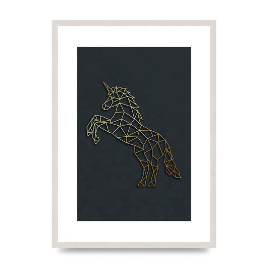 Geometric Gold Unicorn Wall Art - A2 framed