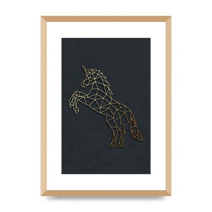 Geometric Gold Unicorn Wall Art - A2 framed