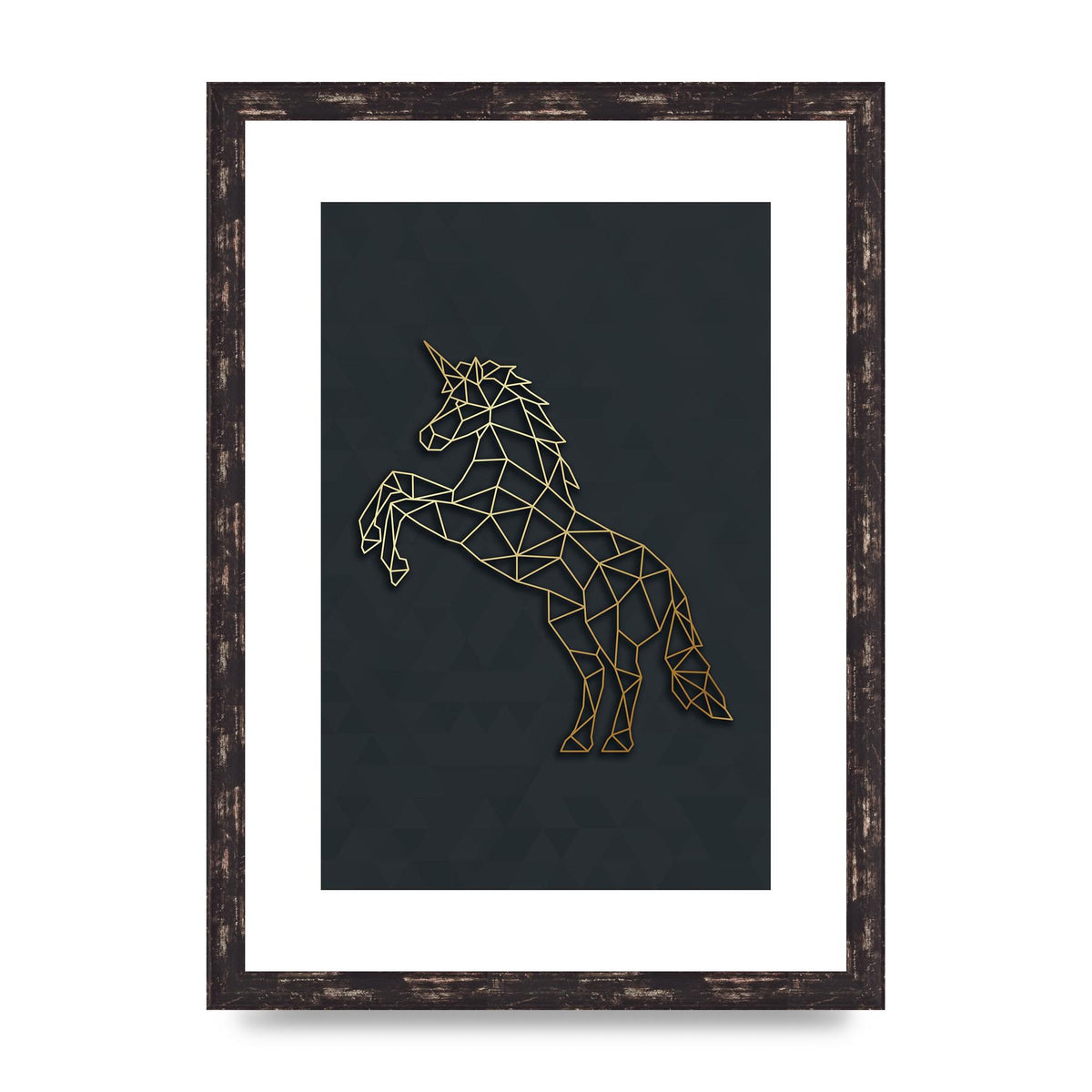 Geometric Gold Unicorn Wall Art - A3 framed
