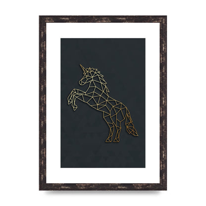 Geometric Gold Unicorn Wall Art - A3 framed