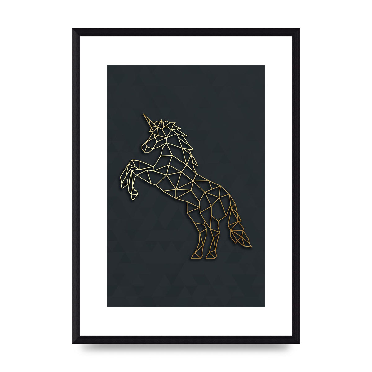 Geometric Gold Unicorn Wall Art - A3 framed