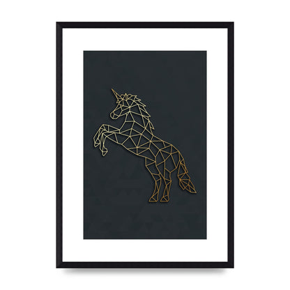 Geometric Gold Unicorn Wall Art - A3 framed