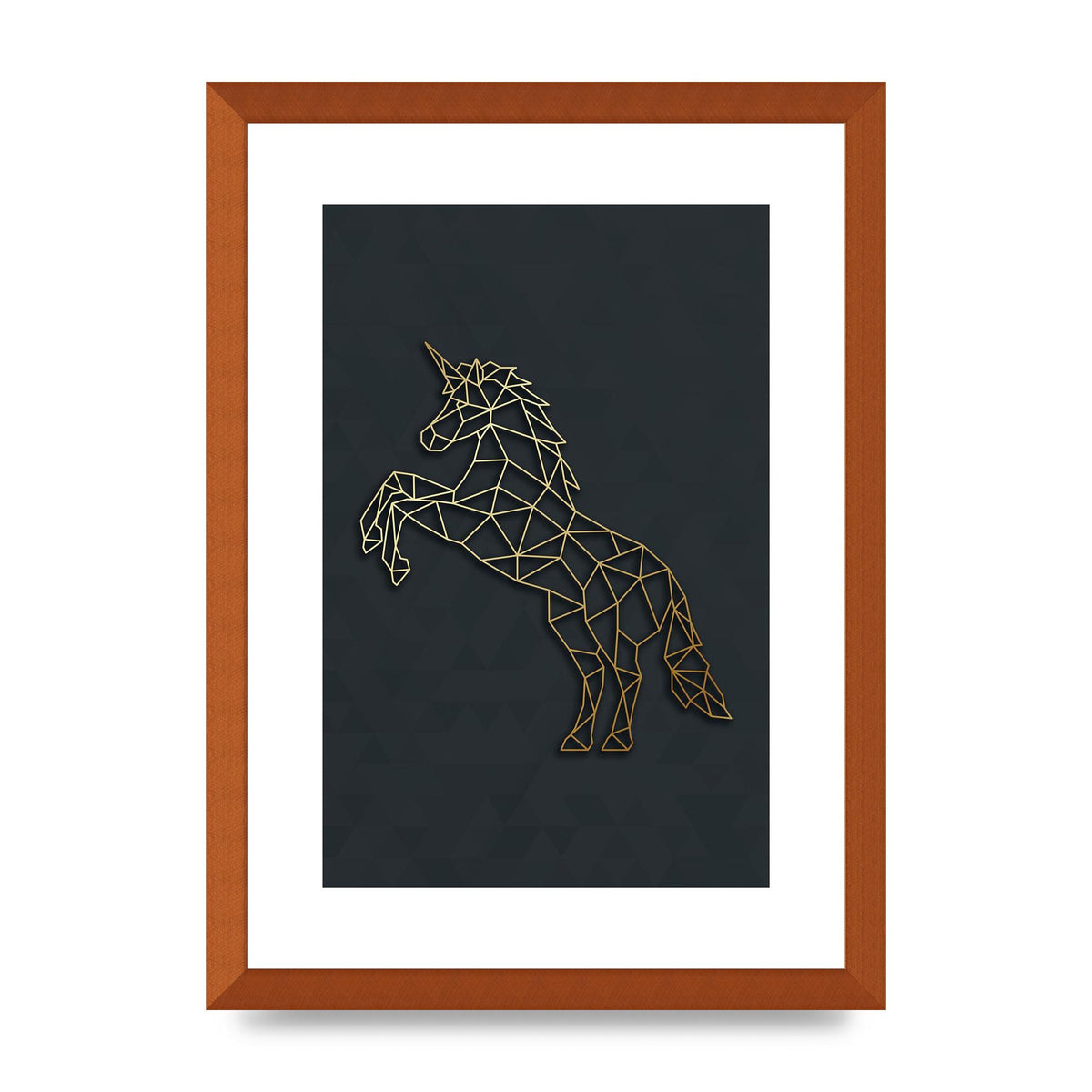 Geometric Gold Unicorn Wall Art - A3 framed