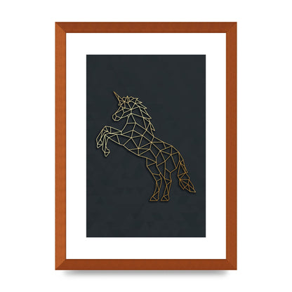 Geometric Gold Unicorn Wall Art - A3 framed