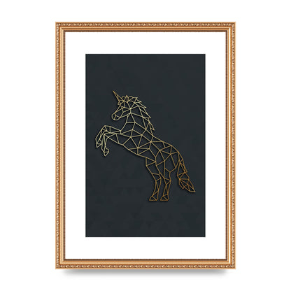 Geometric Gold Unicorn Wall Art - A3 framed