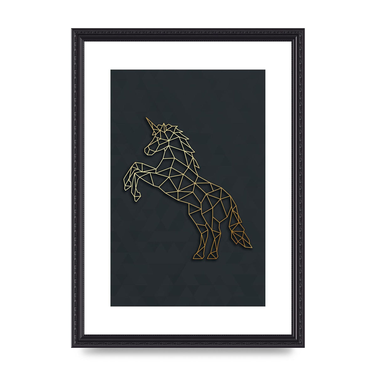 Geometric Gold Unicorn Wall Art - A3 framed