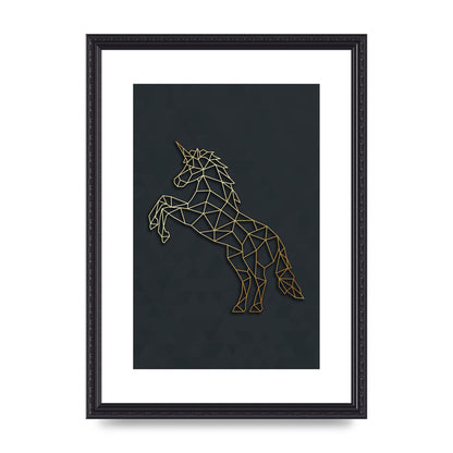 Geometric Gold Unicorn Wall Art - A3 framed