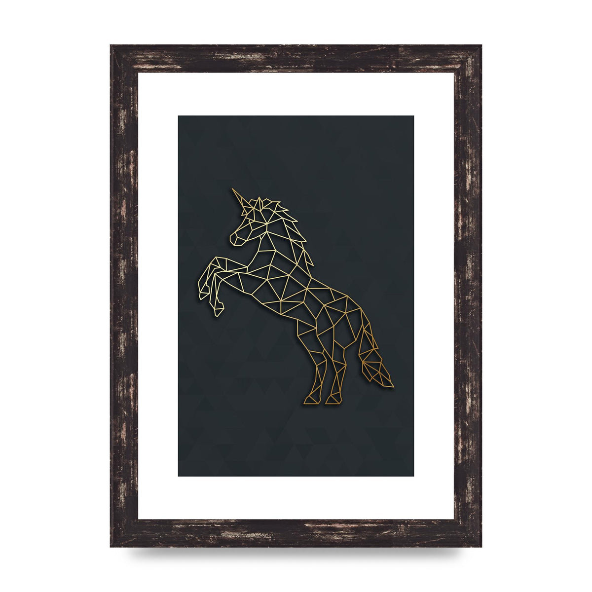 Geometric Gold Unicorn Wall Art - A4 framed