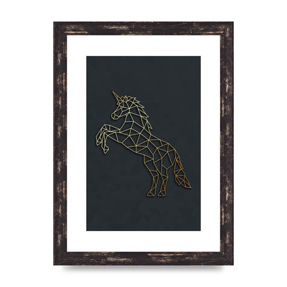 Geometric Gold Unicorn Wall Art - A4 framed