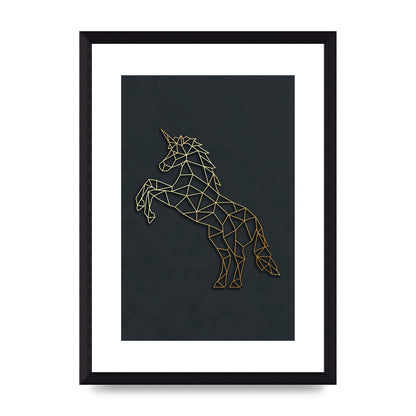 Geometric Gold Unicorn Wall Art - A4 framed